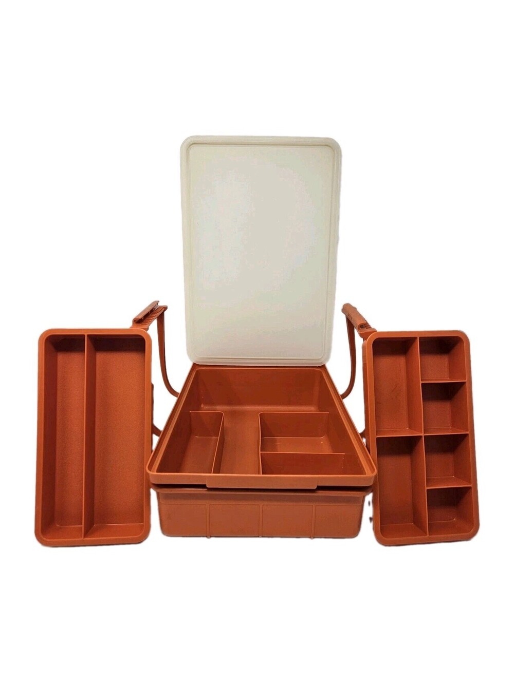 Vtg #1421-5 Tuppercraft 1970's Hobby Craft Box w/ Lid Handles 2 Trays 4 Pc Set